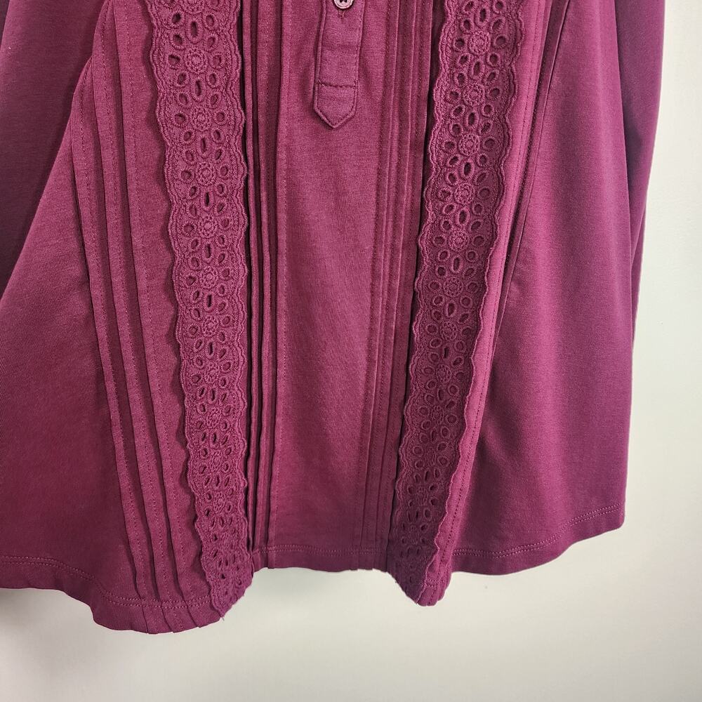 Lands' End Women's 3/4 Sleeve Lightweight Jersey Embellished Top Vivid Plum M - Picture 4 of 10